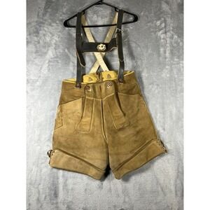Lederhosen Bavarian Leather Shorts Oktoberfest Festival 30 Brooch Carved